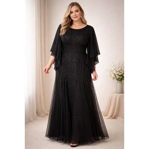 Miss May Womans Maxi Sequin Dress  Lace Overlay Sz 2XL Formal Wedding Guest Prom